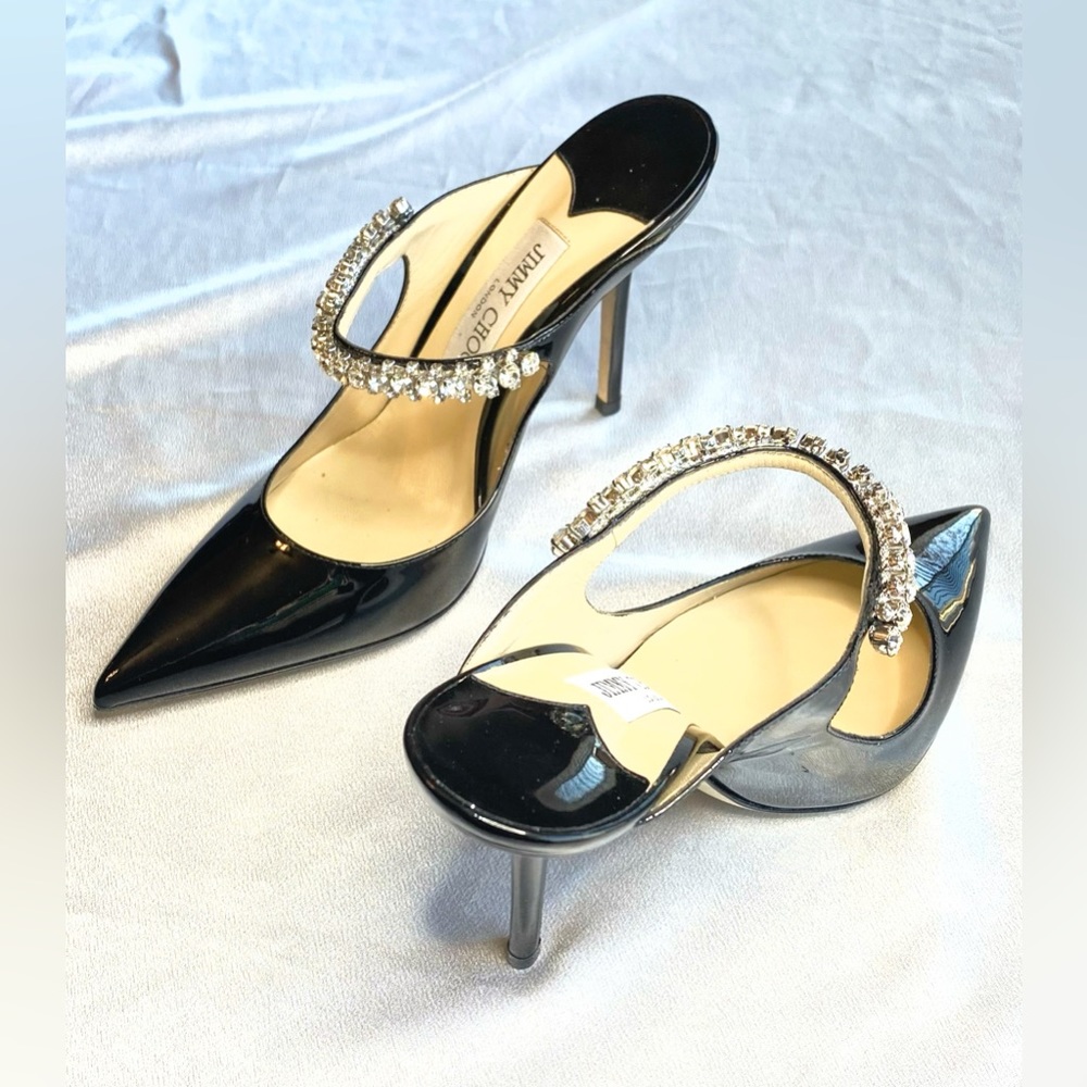 SOLD Jimmy Choo Bing 100 Crystal Embellished Black Patent Mule - Picture 10 of 16